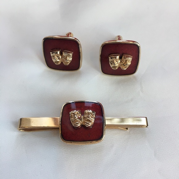 VTG Comedy and Tragedy Tie Bar and Cuff Link Set - Picture 8 of 10